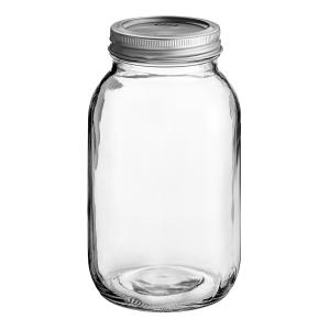 Choice 32 oz. Quart Regular Mouth Glass Canning / Mason Jar with Silver Metal Lid and Band - 12/Case