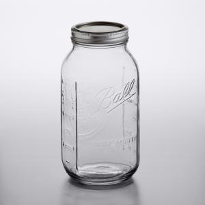 Ball 68100ZFP 64 oz. 2 Quart Wide Mouth Glass Canning Jar with Silver Metal Lid and Band   - 6/Case