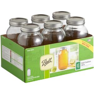 Ball 68100ZFP 64 oz. 2 Quart Wide Mouth Glass Canning Jar with Silver Metal Lid and Band   - 6/Case