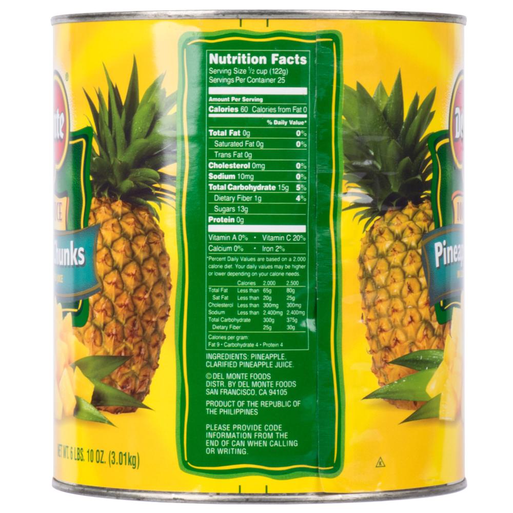 Del Monte #10 Can Pineapple Chunks in Juice - 6/Case