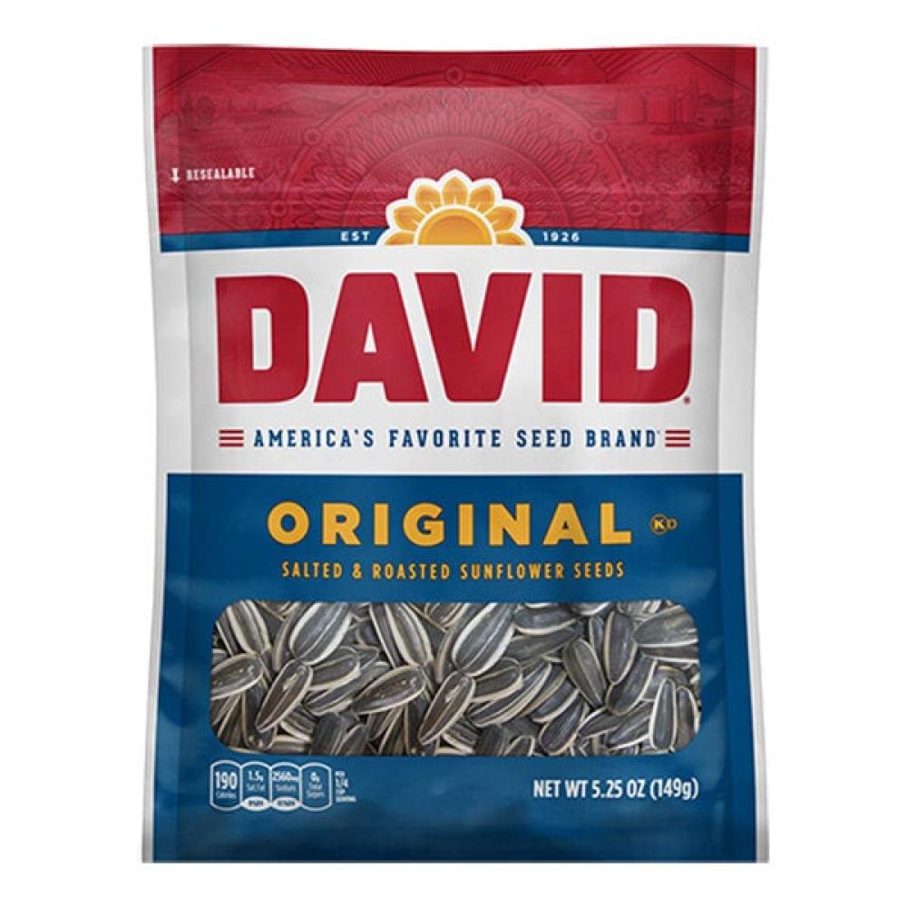 David Roasted Salted Whole Sunflower Seeds 5.25 oz. - 12/Case