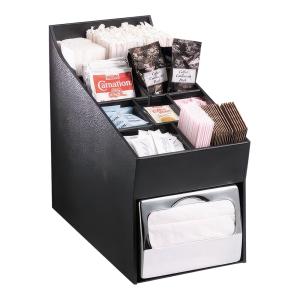 Black Polystyrene Countertop Straw, Stir Stick, Condiment, and Napkin Organizer