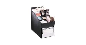 Black Polystyrene Countertop Straw, Stir Stick, Condiment, and Napkin Organizer