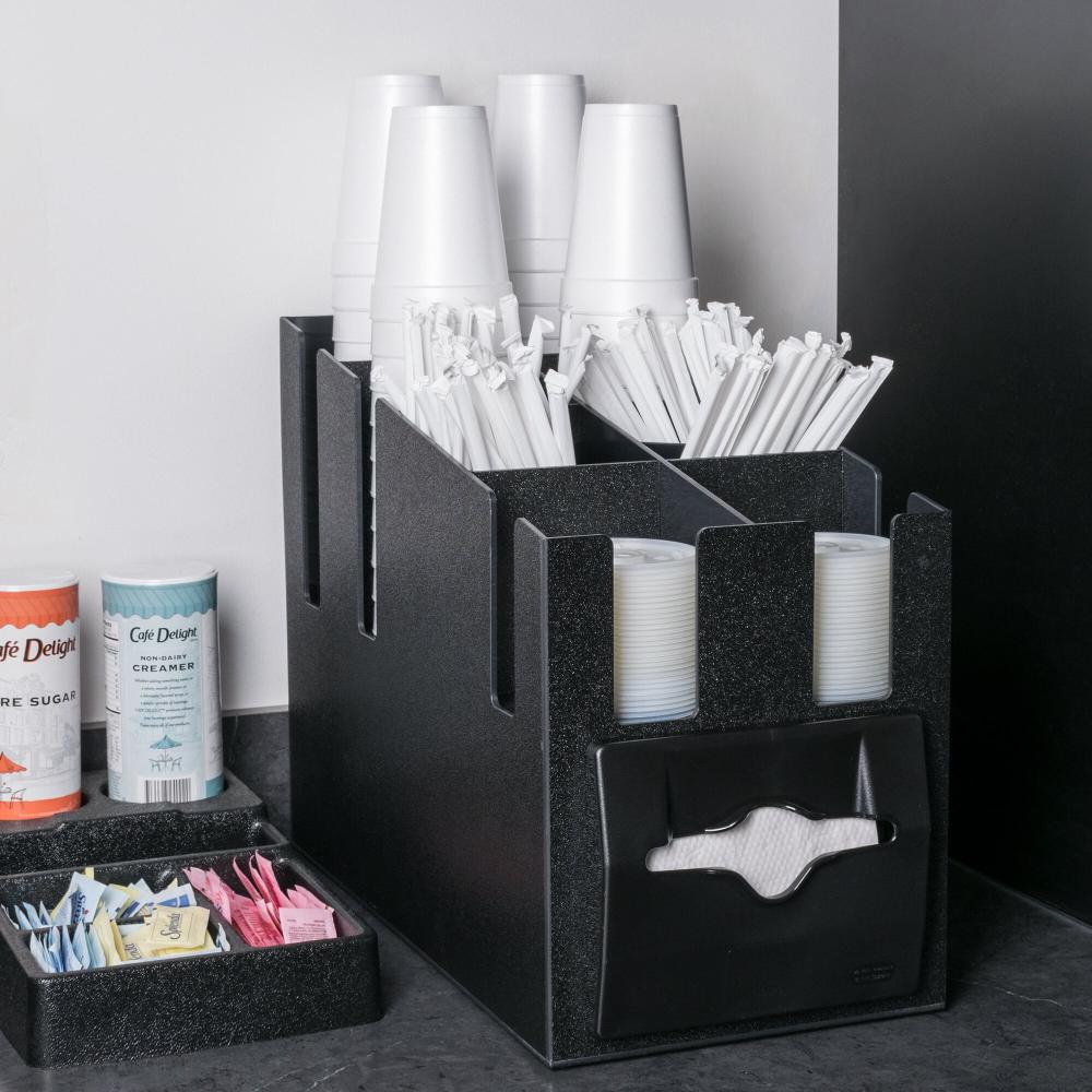 Countertop Napkin, Cup, Lid, and Wrapped Straw Dispenser / Organizer
