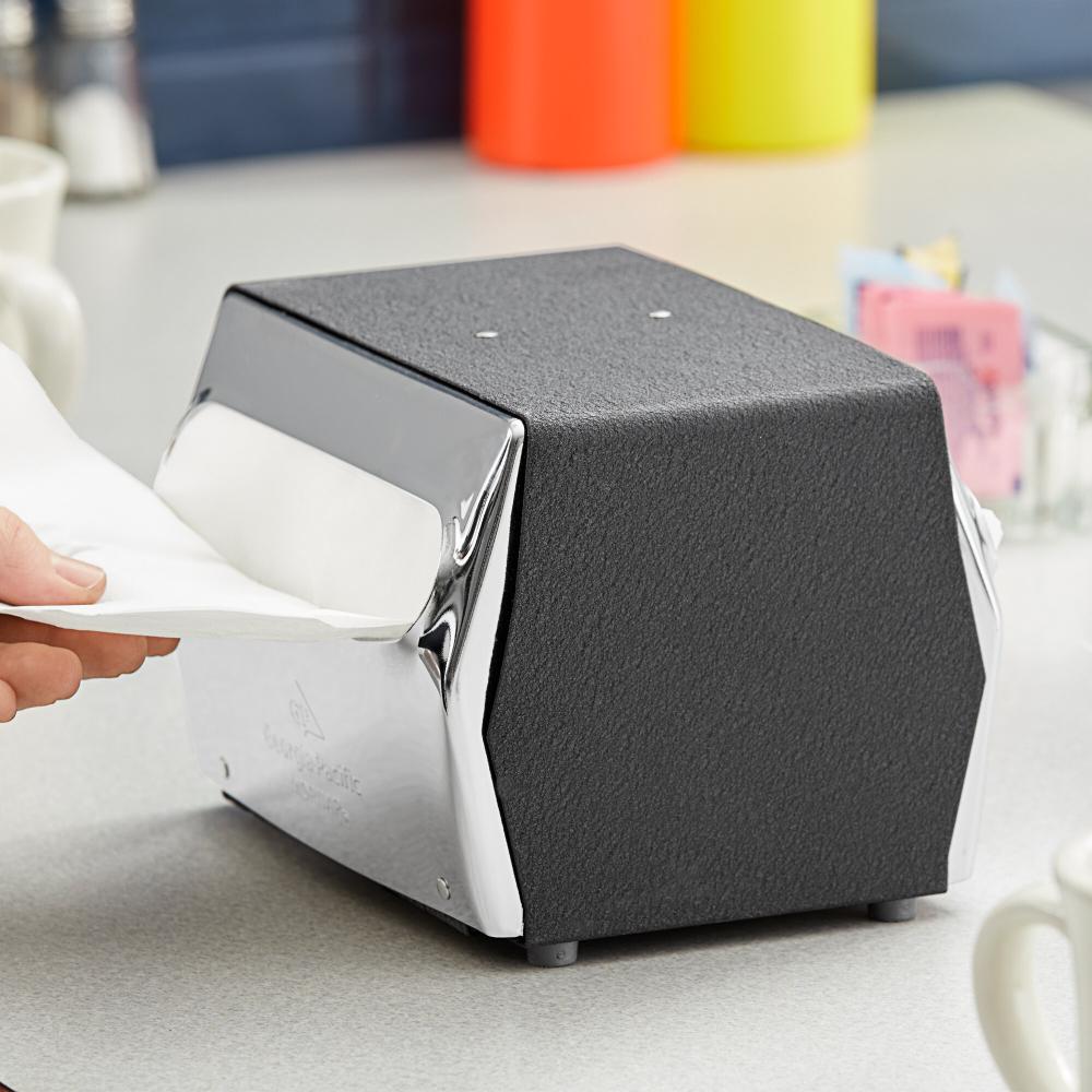 200 Capacity Black Fullfold Two-Sided Tabletop Napkin Dispenser with Chrome Faceplate