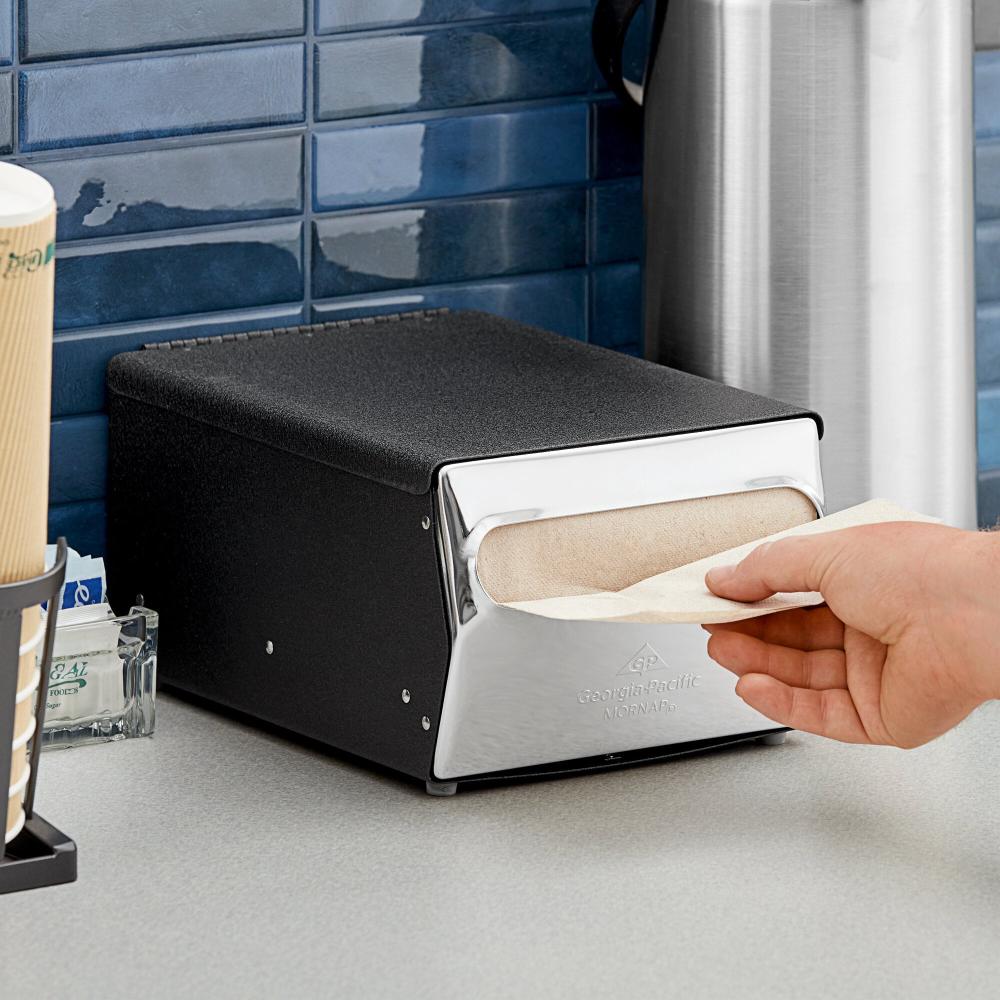 Black Fullfold Countertop Napkin Dispenser with Chrome Faceplate