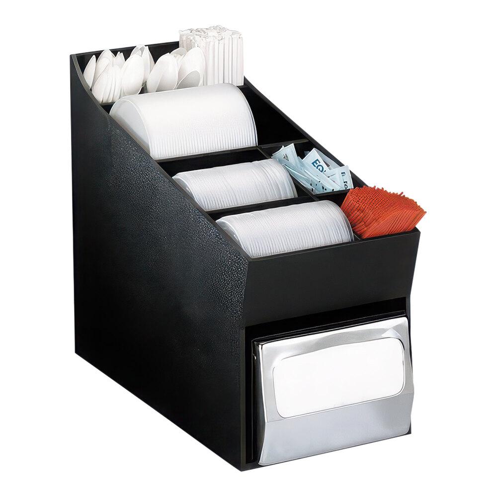 Black Polystyrene Countertop Straw, Lid, Condiment, Flatware, and Napkin Organizer