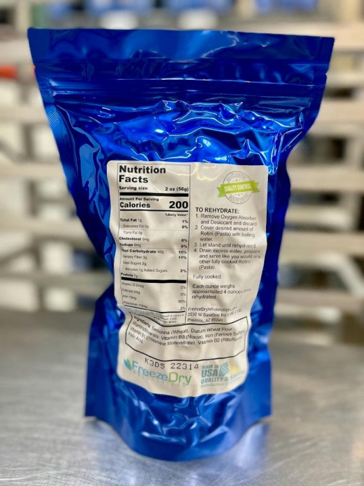 Freeze Dried Fully Cooked Rotini Pasta