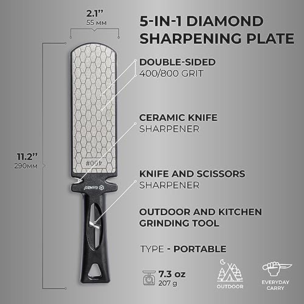 Ganzo Firebird ProSharp Multifunctional Diamond Tungsten Steel Ceramic Sharpener - Double-Sided Stone - Outdoor Field Knife Sharpener - Pointed Tools Micro Sharpener - Lightweight, Compact, Handheld
