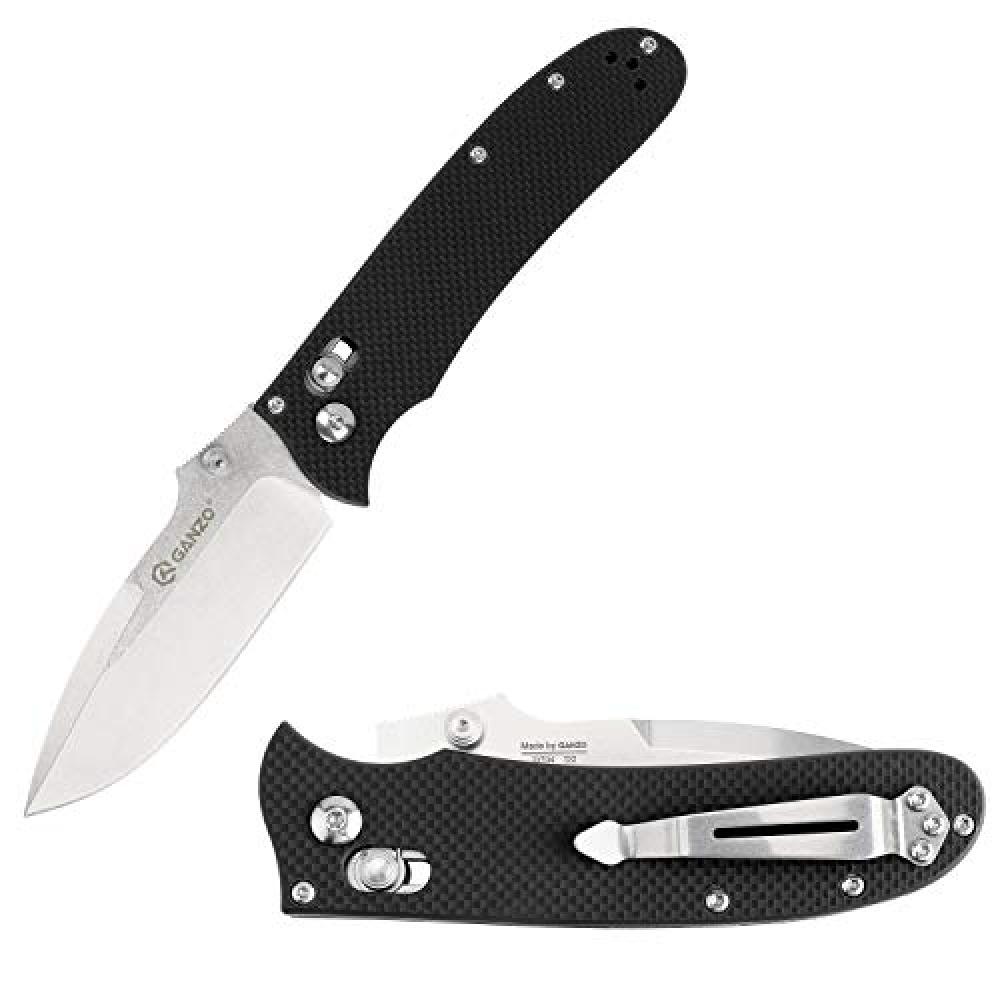 Ganzo D704-GR Pocket Folding Knife D2 Steel Blade G10 Handle with Clip Hunting Fishing Camping Outdoor EDC Knife (Green)