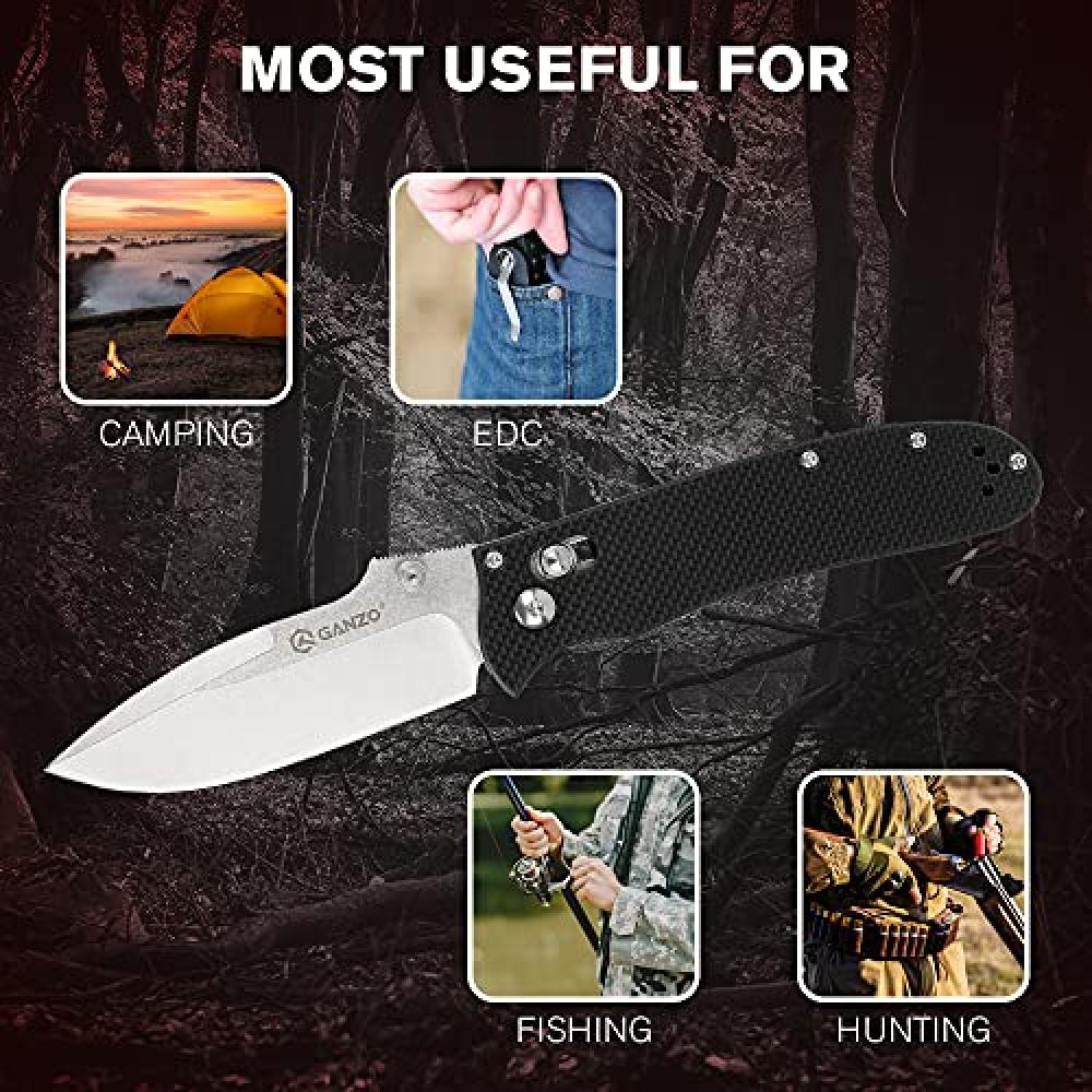 Ganzo D704-GR Pocket Folding Knife D2 Steel Blade G10 Handle with Clip Hunting Fishing Camping Outdoor EDC Knife (Green)