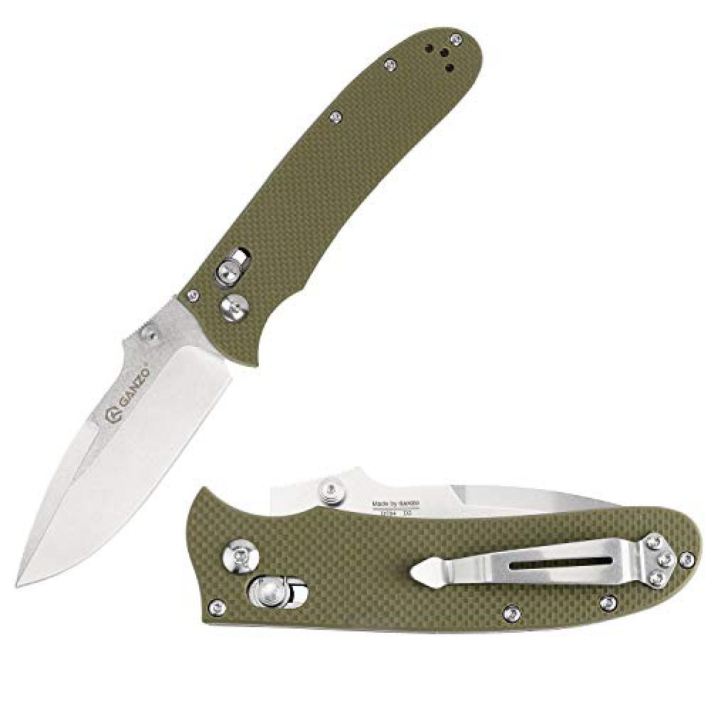Ganzo D704-GR Pocket Folding Knife D2 Steel Blade G10 Handle with Clip Hunting Fishing Camping Outdoor EDC Knife (Green)