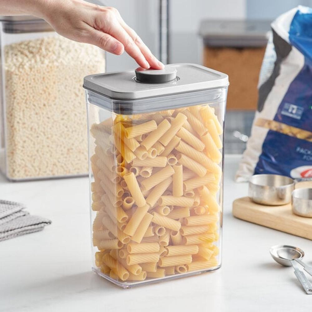 2.7 Qt. / 2.6 Liter Clear Rectangular SAN Plastic Food Storage Container with Stainless Steel POP Lid