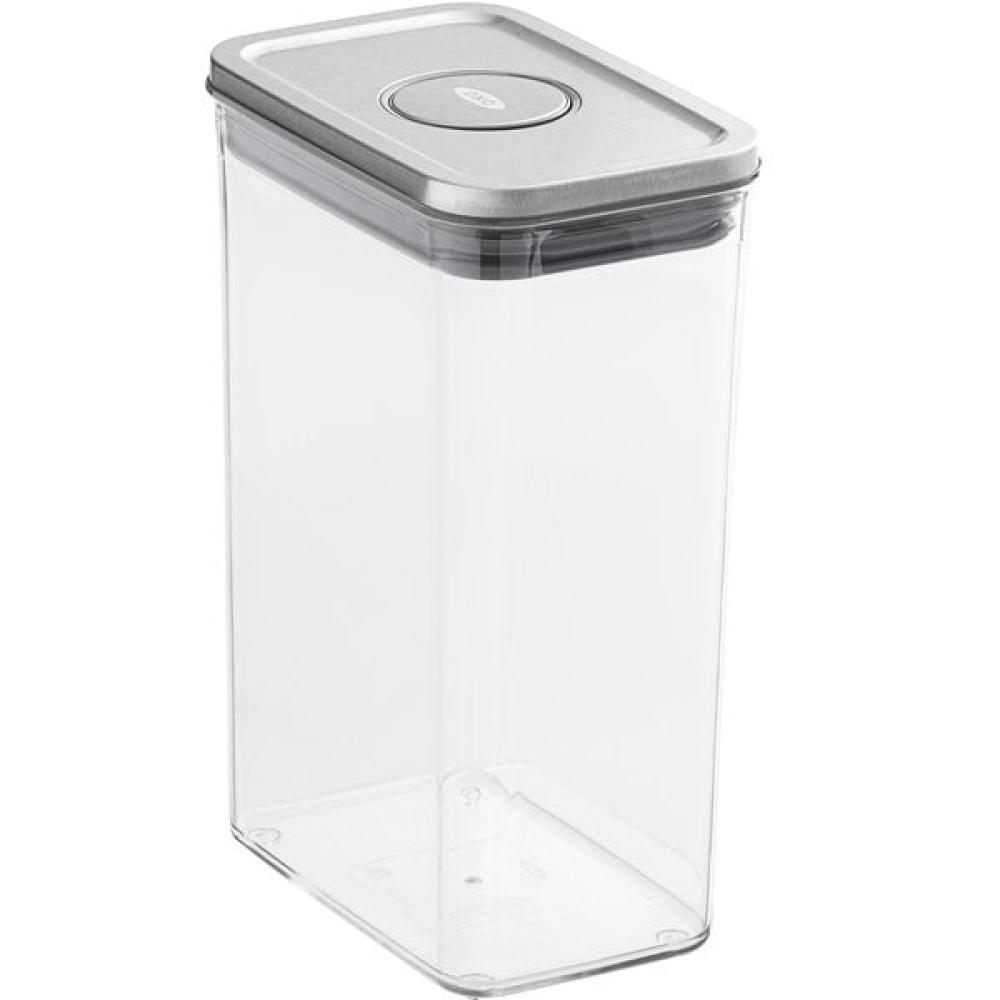 2.7 Qt. / 2.6 Liter Clear Rectangular SAN Plastic Food Storage Container with Stainless Steel POP Lid