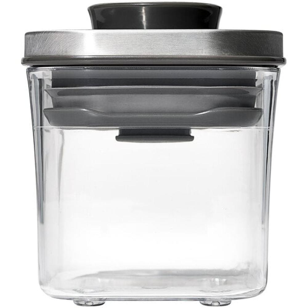 Good Grips 0.2 Qt. Clear Square SAN Plastic Food Storage Container with Stainless Steel POP Lid