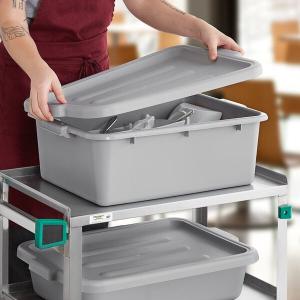 Choice 20" x 15" x 7" Gray Polypropylene Bus Tub with Cover