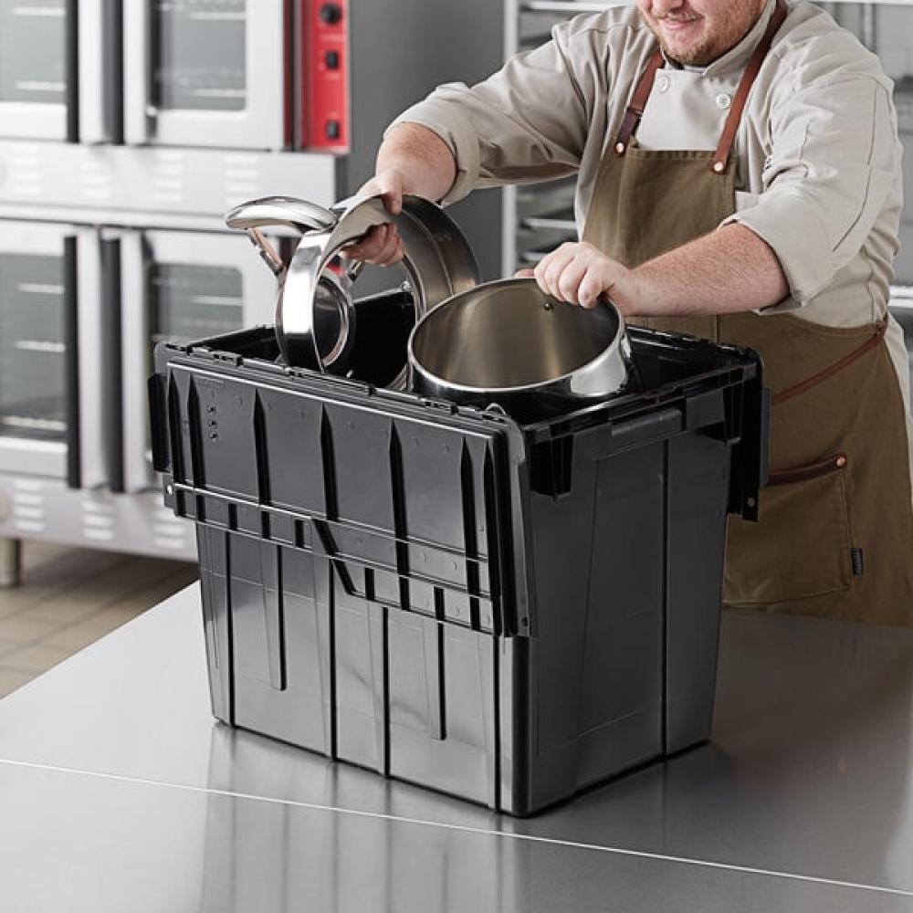 Choice 21 13/16" x 15 3/16" x 17 1/8" Black Stackable Chafer Tote / Storage Box