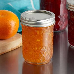Ball 1440081200 8 oz. Half-Pint Quilted Crystal Regular Mouth Glass Canning Jar with Silver Metal Lid and Band - 12/Case