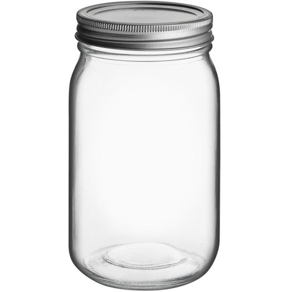 Choice 32 oz. Quart Wide Mouth Glass Canning / Mason Jar with Silver Metal Lid and Band - 12/Case
