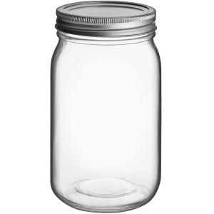 Choice 32 oz. Quart Wide Mouth Glass Canning / Mason Jar with Silver Metal Lid and Band - 12/Case