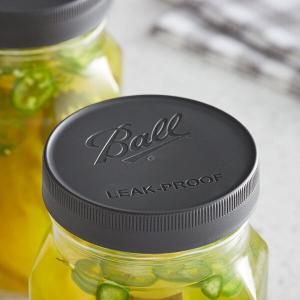 Ball 1440010813 Wide Mouth Black Plastic Leak-Proof Lids for Canning Jars   - 6/Pack