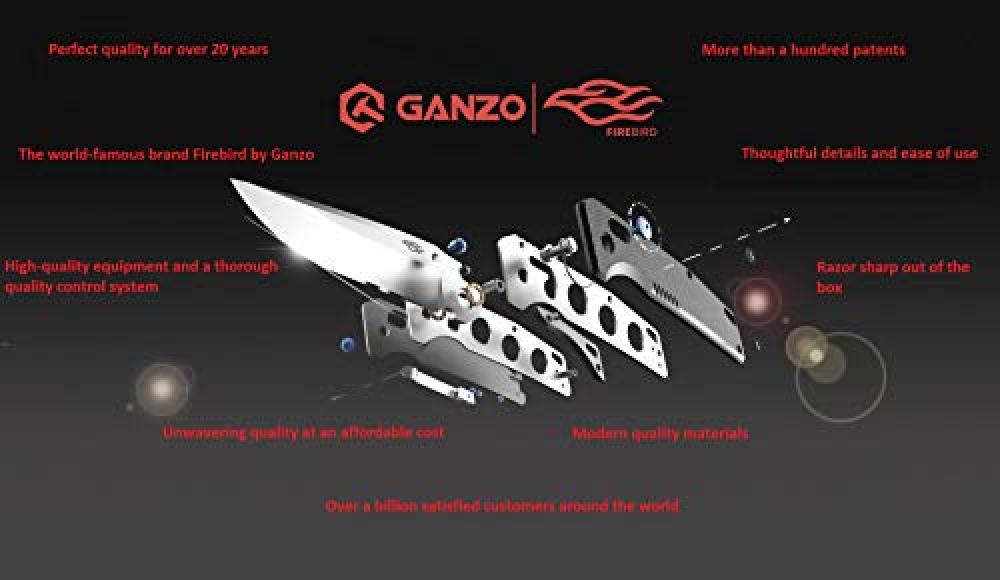 GANZO Firebird Folding Pocket Knife FB727S Carbon Fiber Handle with Clip 440C Stainless Steel Blade Hunting Fishing Outdoor EDC Knife