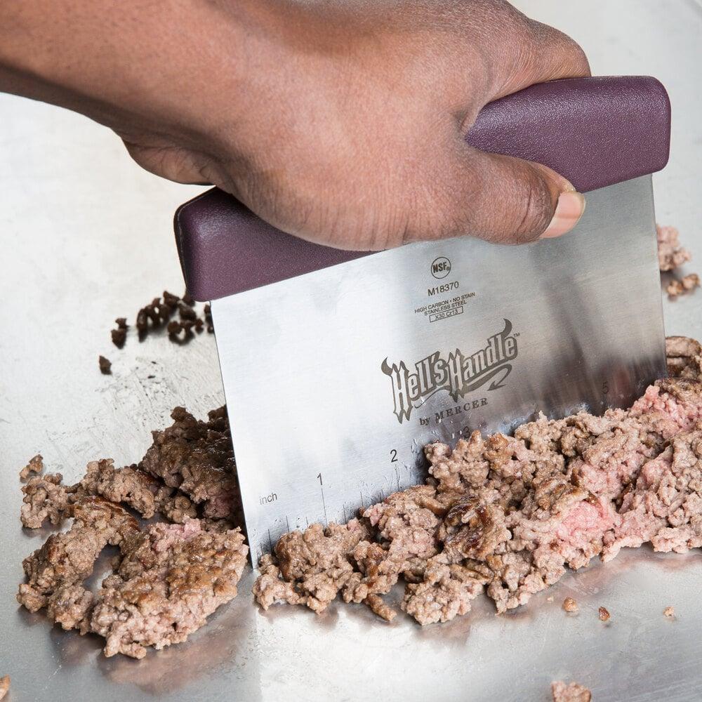 Mercer Culinary M18370 Hell's Handle® High Heat 6" x 5 1/8" Stainless Steel Dough Cutter / Bench Scraper with Burgundy Handle