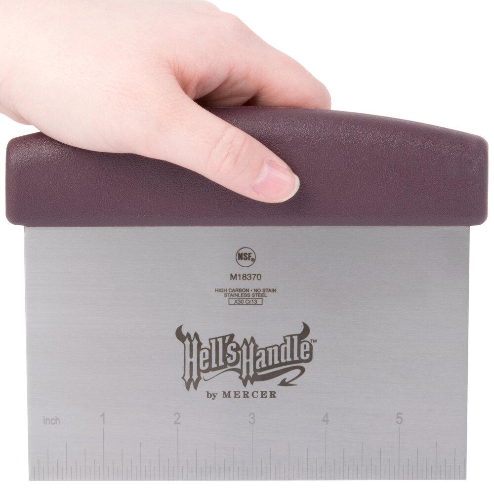 Mercer Culinary M18370 Hell's Handle® High Heat 6" x 5 1/8" Stainless Steel Dough Cutter / Bench Scraper with Burgundy Handle