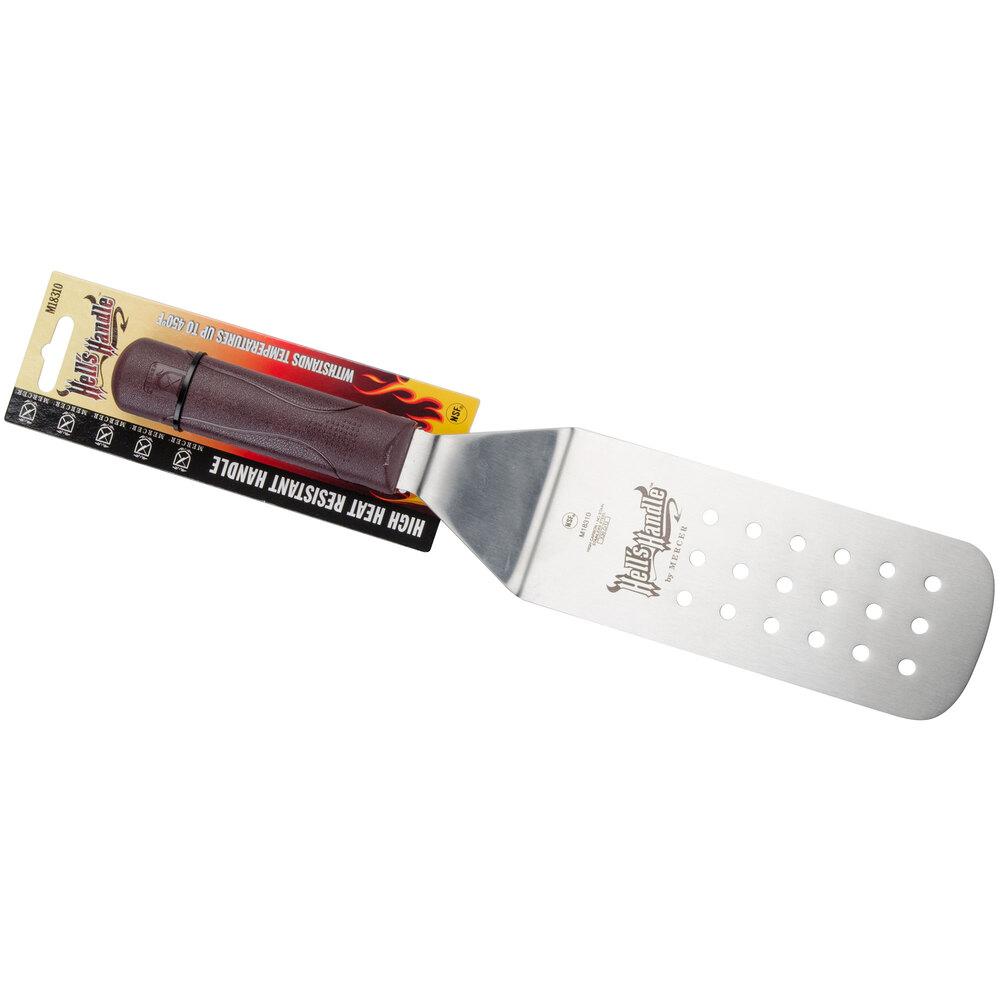 Mercer Culinary M18310 Hell's Handle® High Heat 8" x 3" Perforated Rounded Edge Turner