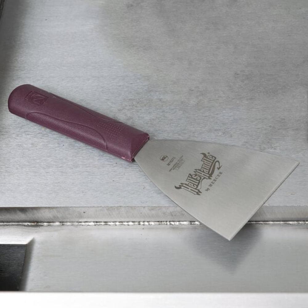 Mercer Culinary M18270 Hell's Handle® High Heat 9 1/4" x 4" Stainless Steel Beveled Edge Blade Grill Scraper with Burgundy Handle
