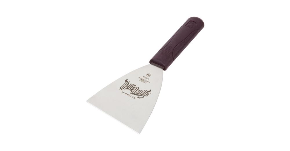 Mercer Culinary M18270 Hell's Handle® High Heat 9 1/4" x 4" Stainless Steel Beveled Edge Blade Grill Scraper with Burgundy Handle