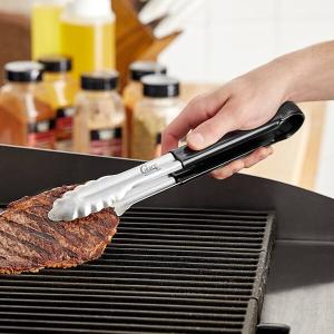 Choice 12" Black Coated Handle Stainless Steel Scalloped Tongs