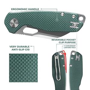 Firebird GANZO FH924 Pocket Folding Knife Wharncliffe D2 Steel Blade G10 Anti-Slip Handle with Clip Camping Hunting Fishing Folder Outdoor EDC Knife (Green)
