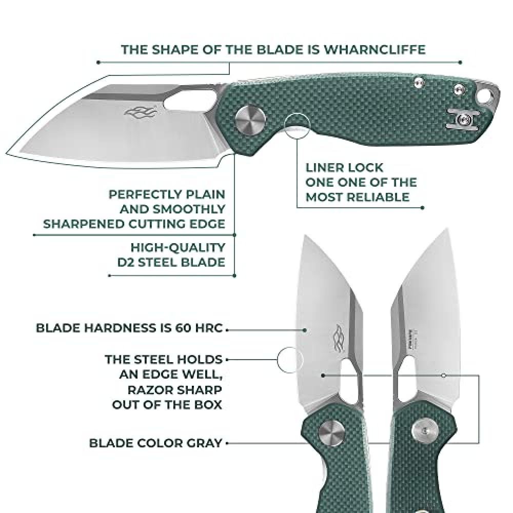Firebird GANZO FH924 Pocket Folding Knife Wharncliffe D2 Steel Blade G10 Anti-Slip Handle with Clip Camping Hunting Fishing Folder Outdoor EDC Knife (Green)