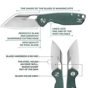 Firebird GANZO FH924 Pocket Folding Knife Wharncliffe D2 Steel Blade G10 Anti-Slip Handle with Clip Camping Hunting Fishing Folder Outdoor EDC Knife (Green)