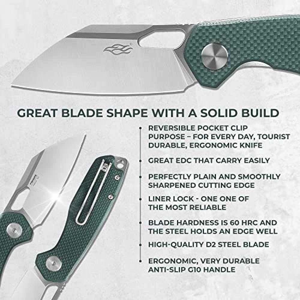 Firebird GANZO FH924 Pocket Folding Knife Wharncliffe D2 Steel Blade G10 Anti-Slip Handle with Clip Camping Hunting Fishing Folder Outdoor EDC Knife (Green)