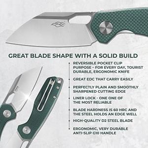 Firebird GANZO FH924 Pocket Folding Knife Wharncliffe D2 Steel Blade G10 Anti-Slip Handle with Clip Camping Hunting Fishing Folder Outdoor EDC Knife (Green)