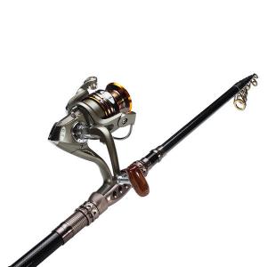 2.4M Carbon Sea Telescopic Fishing Rod Spinning Reel 100M Fishing Line - Carbon Fiber & Alloy