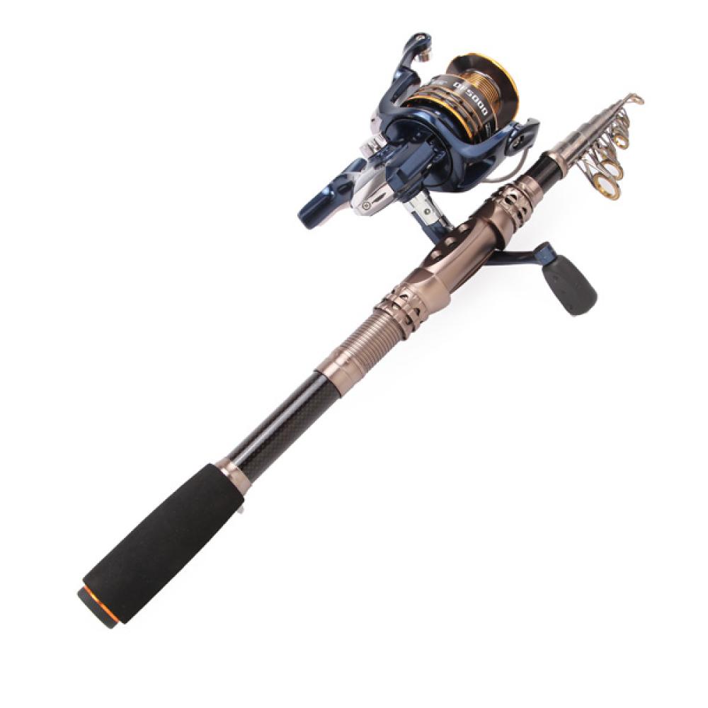 2.4M Carbon Sea Telescopic Fishing Rod Spinning Reel 100M Fishing Line - Carbon Fiber & Alloy