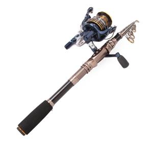 2.4M Carbon Sea Telescopic Fishing Rod Spinning Reel 100M Fishing Line - Carbon Fiber & Alloy