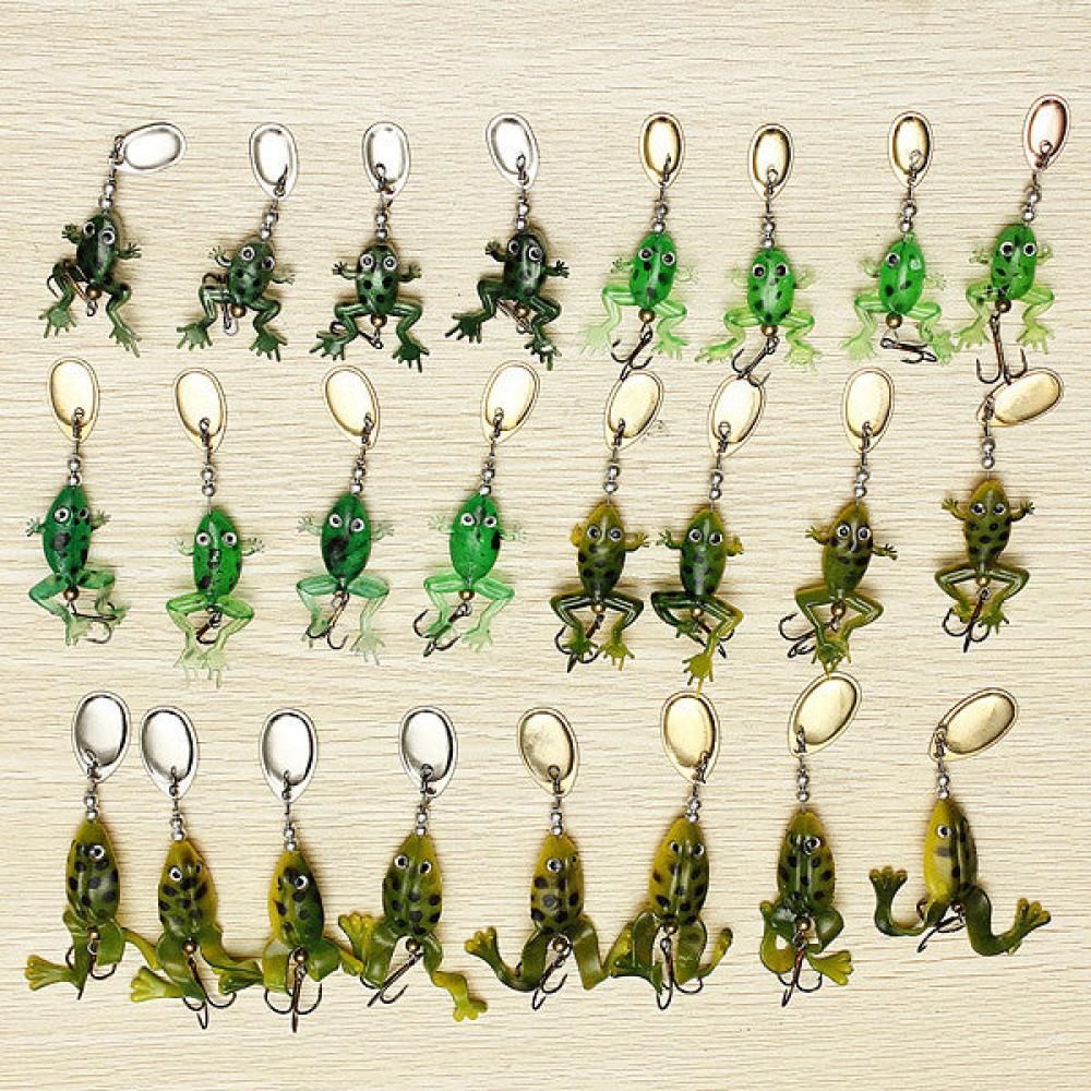 24pcs Sequins Frog Fish Lure Topwater Soft Bait Crankbait Tackle Hook