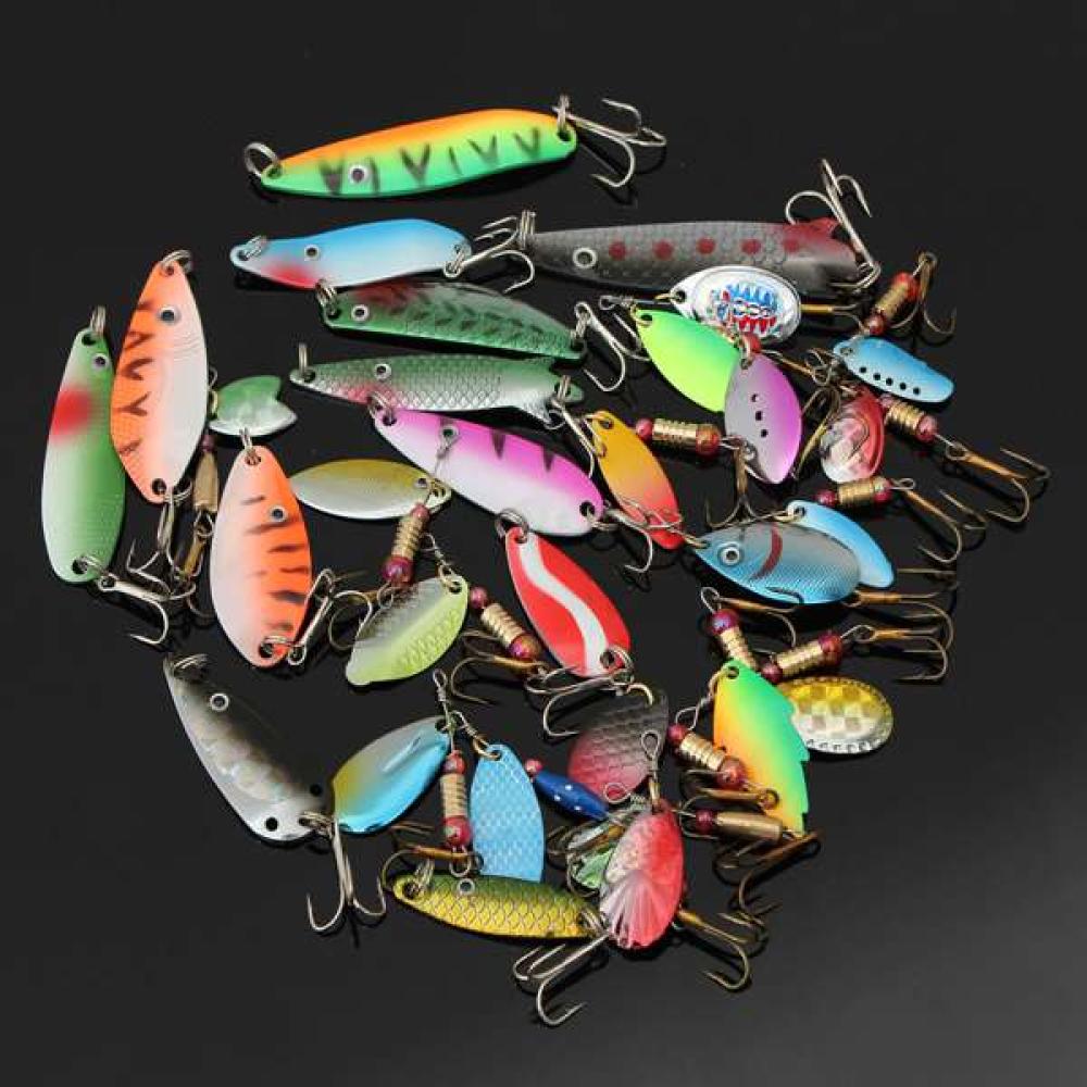 30pcs Assorted Spinner Baits Metal Fishing Lures Fish Hooks Tackle