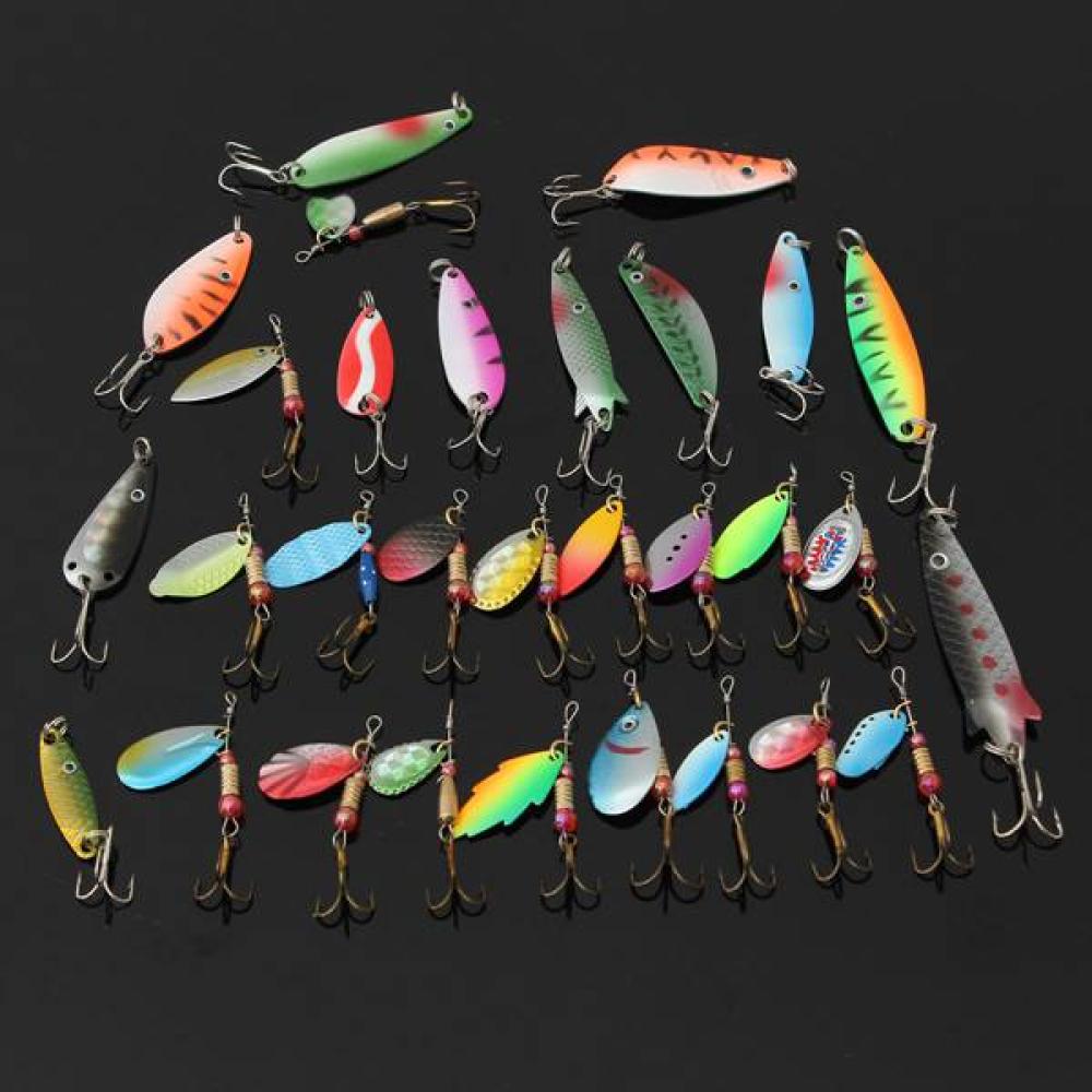30pcs Assorted Spinner Baits Metal Fishing Lures Fish Hooks Tackle