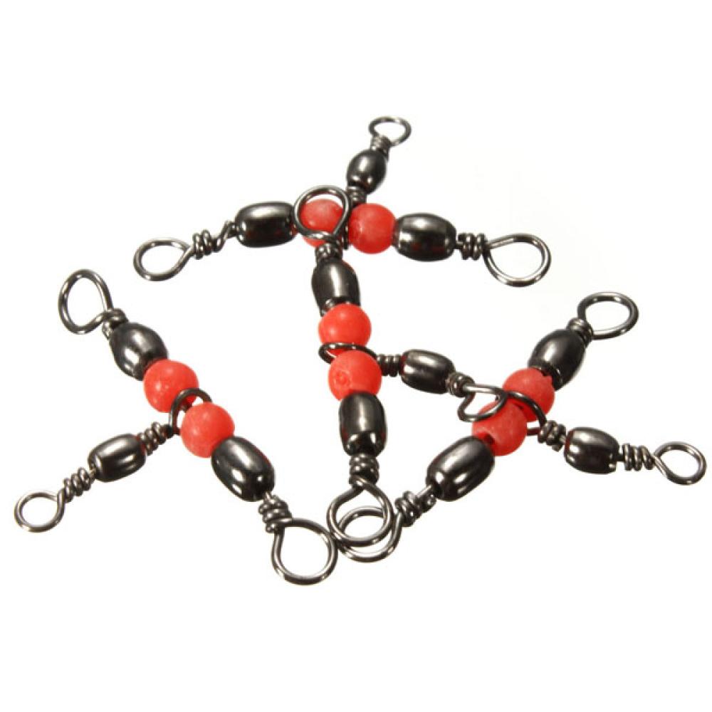 100 Pcs CrossLine (3 Way) Red Fishing BARREL Swivel Bearing Connector