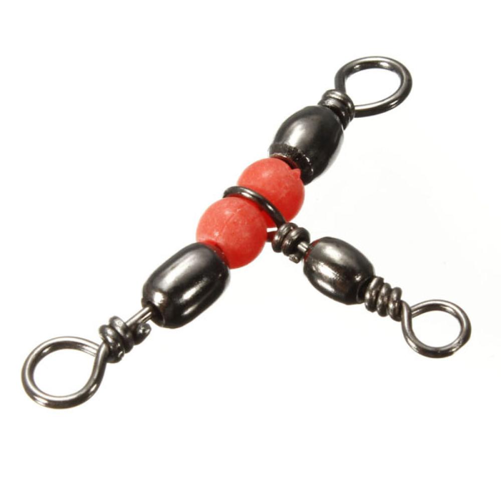 100 Pcs CrossLine (3 Way) Red Fishing BARREL Swivel Bearing Connector
