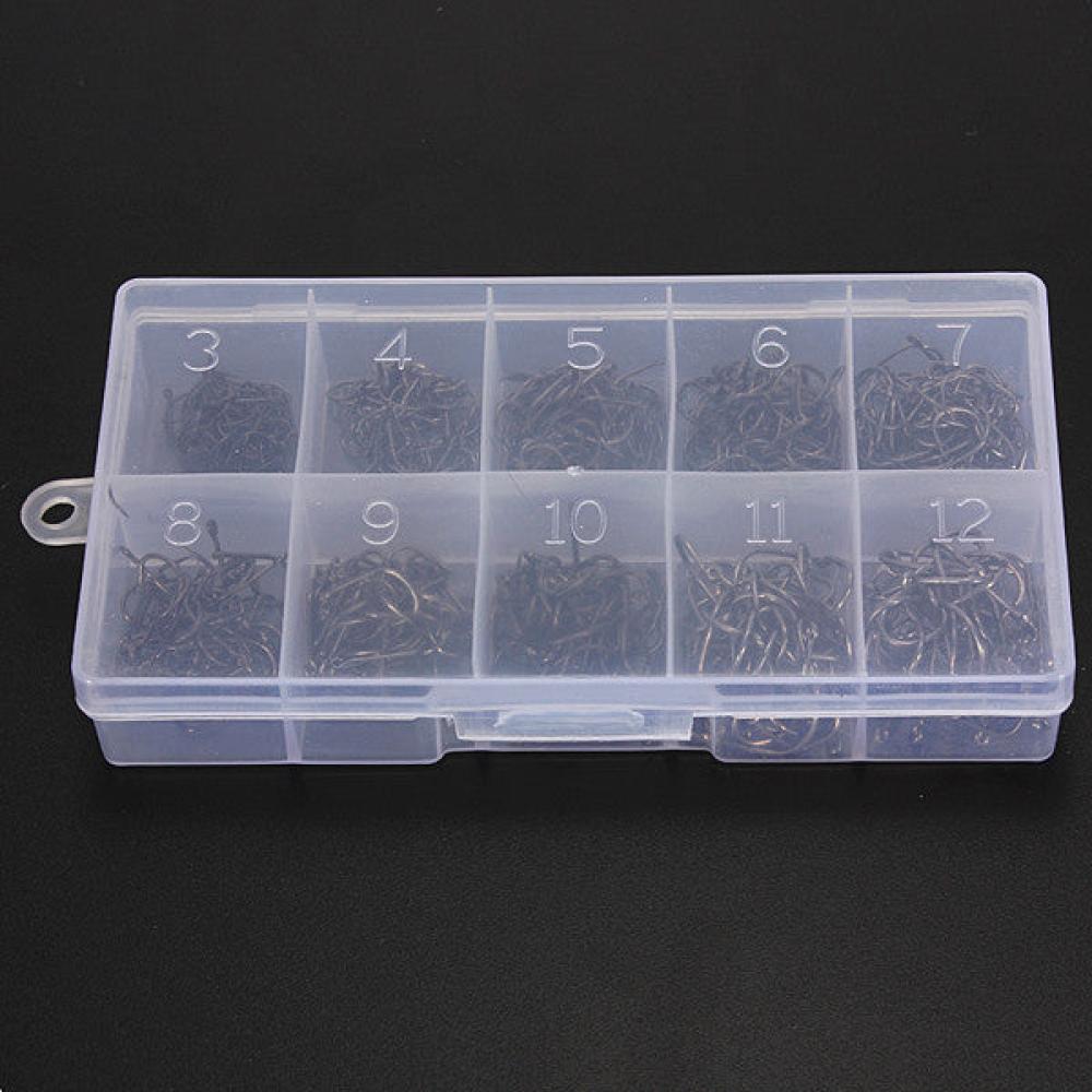 500pcs 10 Sizes Fresh Water Sea Fly Fishing Tackle Hooks With Box