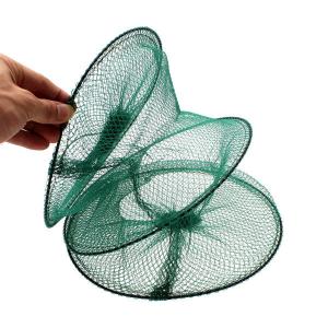 Folding Round Metal Frame Nylon Mesh Crab Fish Fishing Landing Net-Green