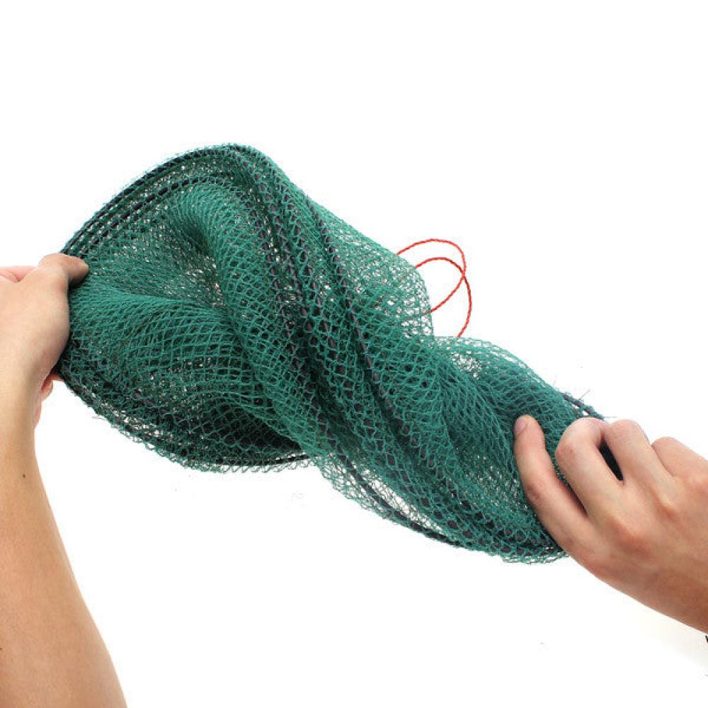 Folding Round Metal Frame Nylon Mesh Crab Fish Fishing Landing Net-Green