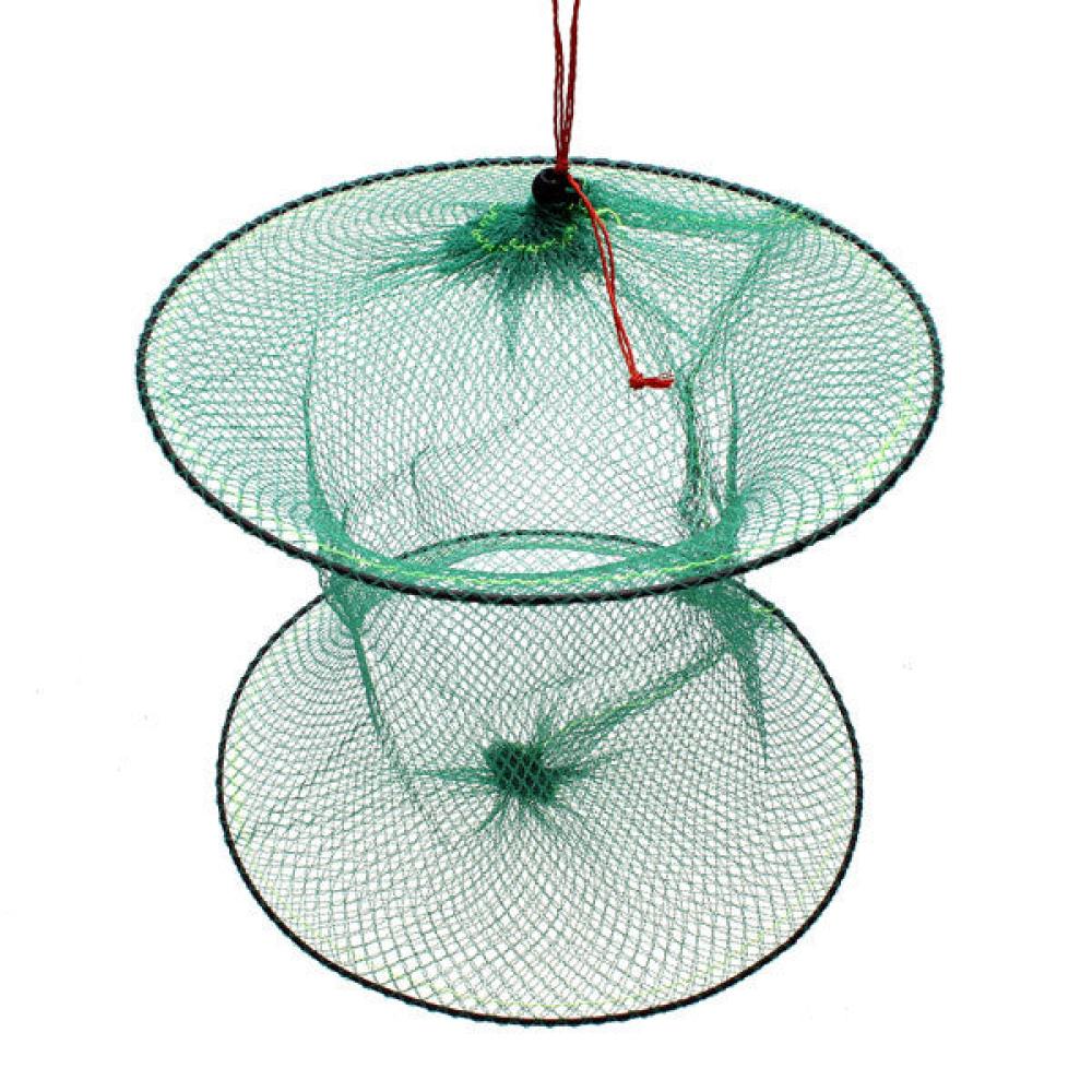 Folding Round Metal Frame Nylon Mesh Crab Fish Fishing Landing Net-Green