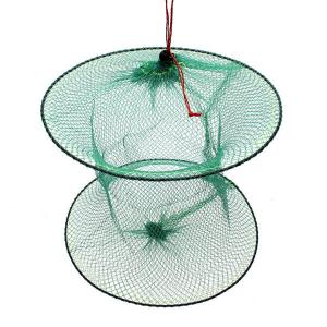 Folding Round Metal Frame Nylon Mesh Crab Fish Fishing Landing Net-Green
